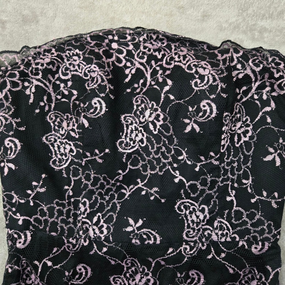 Dessy Collection‎ Black Pink Lace Strapless Prom Dress 10 Fairy Goth Y2K Sheer - Picture 11 of 13